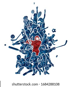 Sports Mix Sport players action  cartoon graphic vector