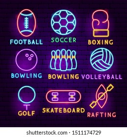Sports Neon Label Set. Vector Illustration of Activity Promotion.