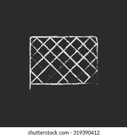 Sports nets hand drawn in chalk on a blackboard vector white icon isolated on a black background.