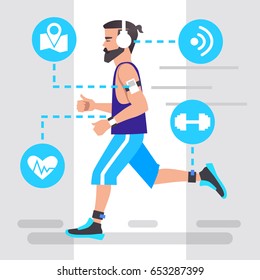 Sports and new technologies. Modern man jogging
