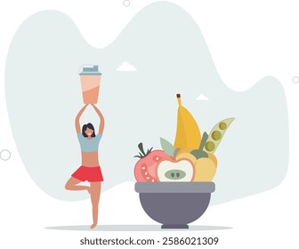 Sports nutrition and active lifestyle healthy eating menu.flat character life .