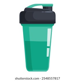 Concepto de nutrición deportiva con una botella de plástico verde con tapa negra y que contiene una bebida deportiva, promoviendo un estilo de vida saludable y activo