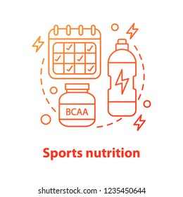 Sports nutrition concept icon. BCAA supplement, schedule, water bottle. Professional sport idea thin line illustration. Vector isolated outline drawing