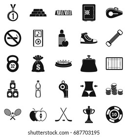 Sports nutrition icons set. Simple set of 25 sports nutrition vector icons for web isolated on white background