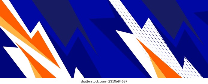 Sports oranage blue in abstract geometric shapes style. Wide Banner Design Background.