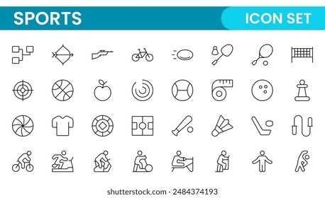 Sports and outdoor activities line icon set. Outline icon collection related to outdoor sports.