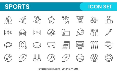 Sports and outdoor activities line icon set. Outline icon collection related to outdoor sports.