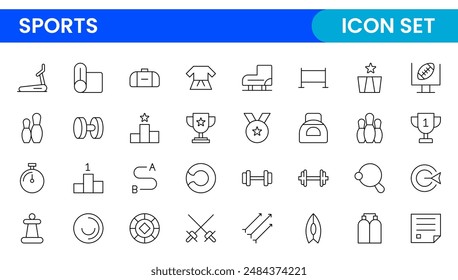 Sports and outdoor activities line icon set. Outline icon collection related to outdoor sports.