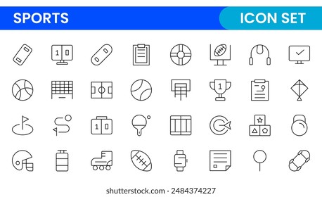 Sports and outdoor activities line icon set. Outline icon collection related to outdoor sports.