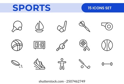 Sports and outdoor activities line icon set. Outline icon collection related to outdoor sports.
