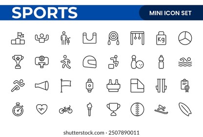 Sports and outdoor activities line icon set. Outline icon collection related to outdoor sports.