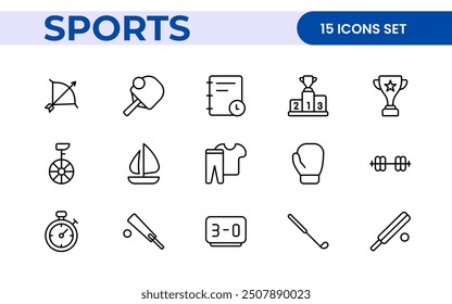 Sports and outdoor activities line icon set. Outline icon collection related to outdoor sports.