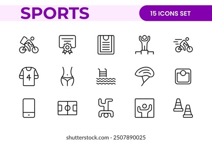 Sports and outdoor activities line icon set. Outline icon collection related to outdoor sports.