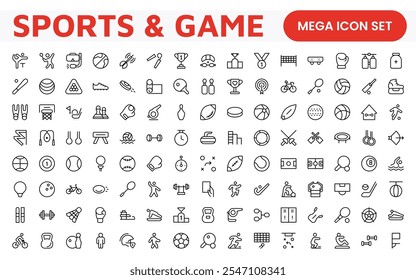 Sports and outdoor activities line icon set. Outline icon collection related to outdoor sports.