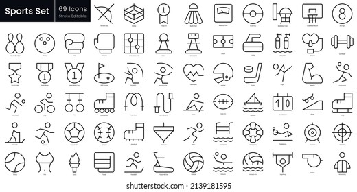 Sports outline icon set. Editable stroke thin line icons Collection