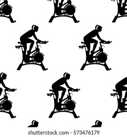 Sports pattern black silhouette on a white background woman on a stationary bike art creative vector