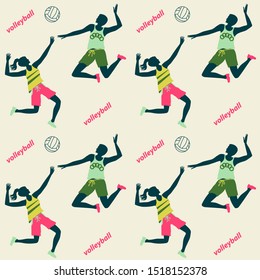 Sports pattern - gambling volleyball, man, woman - vector. Modern lifestyle. Active holidays.