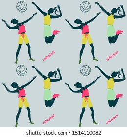 Sports pattern - girls play volleyball - vector. Modern lifestyle. Active holidays.