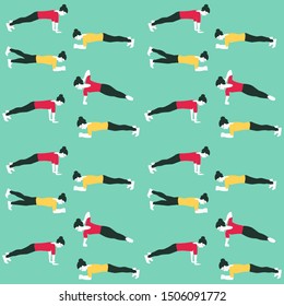 Sports pattern - gymnasts pump press - vector. Healthy lifestyle. Pilates. Fitness. Yoga. Aerobics.