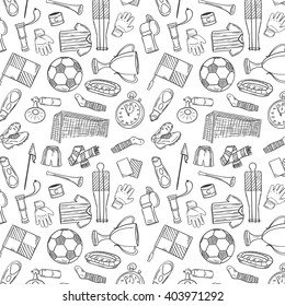 Sports Pattern With Soccer/Football Symbols in Hand Draw Style  Vector Illustration