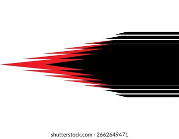 Patrón deportivo. Vector raya de carreras en el cuerpo de un coche, bote, ropa deportiva, juguete. Elemento de diseño a rayas rojo-negro de líneas afiladas. Vector de fondo. Velocidad. Flecha afilada