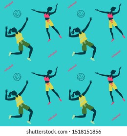 Sports pattern - women play volleyball - vector. Modern lifestyle. Active holidays.