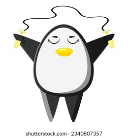 Sports penguin does yoga and fitness.