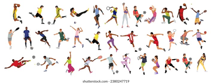 Sports people doing various activities vector art.