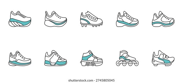 Sports and Performance Shoes icon set with blue accents.