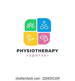 Sports physiotherapy logo icon design template vector illustration. Lotus, yoga, run, brain psychology.