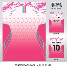 Sports pink and white honeycomb pattern design, illustration, textile background for sports t-shirt, football jersey shirt mockup for football club. consistent front view