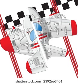 Sports planes at the finish line. View from above. Isolated on white background. Vector illustration.