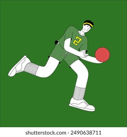 A sports player is running to catch the ball with their hands flat design