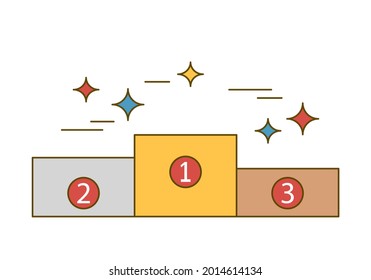 podio deportivo para ganadores. 1.ª, 2ª y 3ª ilustración de dibujos animados lineales vectoriales aislados en fondo blanco