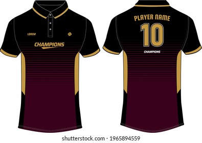 Sports polo collar t-shirt jersey design vector template, Cricket jersey concept with front and back view for Soccer, Football, Tennis and badminton uniform