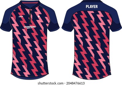 Sports polo collar t-shirt jersey design vector template, Chevron abstract printed Cricket jersey concept with front and back view for Soccer, Football, Tennis and badminton uniform
