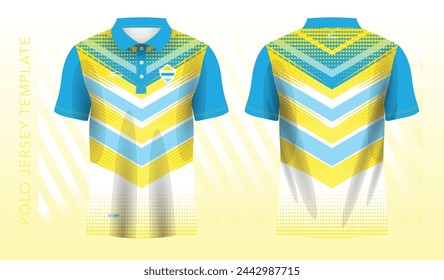 Sports Polo t-shirt jersey design, blue yellow sports jersey with front and back view template