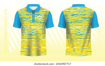 Sports Polo t-shirt jersey design, blue yellow sports jersey with front and back view template