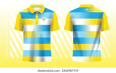 Sports Polo t-shirt jersey design, blue yellow sports jersey with front and back view template