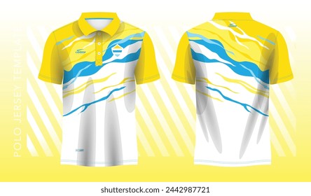 Sports Polo t-shirt jersey design, blue yellow sports jersey with front and back view template