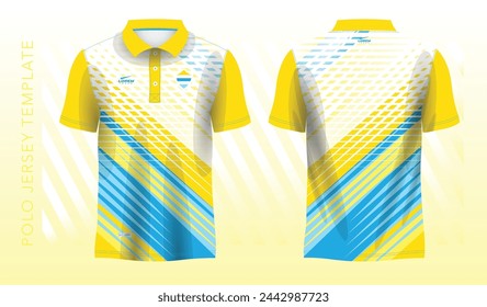 Sports Polo t-shirt jersey design, blue yellow sports jersey with front and back view template