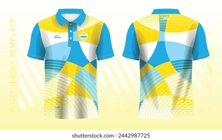 Sports Polo t-shirt jersey design, blue yellow sports jersey with front and back view template