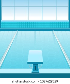 Sports pool with a side, a starter unit and track splits. Flat. Healthy lifestyle. Vector