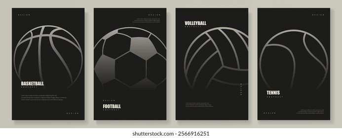 Sports poster card collection. Vintage type Minimal design sports cards. Popular sports cards with vintage color palette. Template Design for flyer, social media, banner, placard. Vector illustration