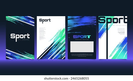 Sports Poster or Cover Template Design with Colorful Brush Gradient and Halftone Effect. Sports Background with Grunge Concept