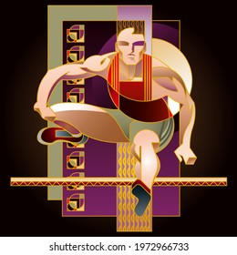 Sports posters, banners or flyers, creative illustrations of athletes, weightlifters, martial artists, swimmers and others. Made with colorful abstract designs.