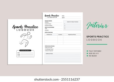 Sports Practice Logbook Kdp Interior Template