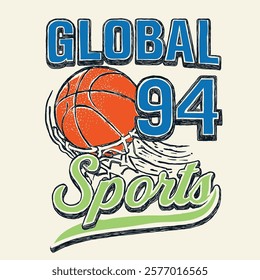 Sports Print Design. Global sport. basketball t shirt design. summer print artwork. 94 number. vintage sport design. clothing print design. summer print art. boys girls sports 