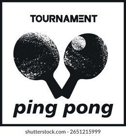 Sports print, ping pong, outline illustration of racket and ball icon. Flat style texture of abrasions, print on a T-shirt, decor of a sports store, hobby, table tennis training