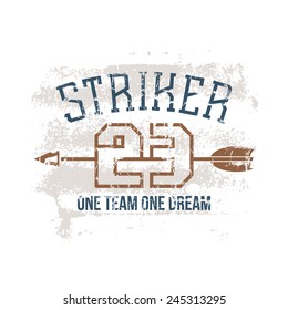 Sports print striker in retro style. Trendy graphic design for t-shirt. Color print on a white background